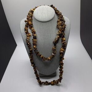 Natural Stone Chip Tigers Eye Necklace 32”